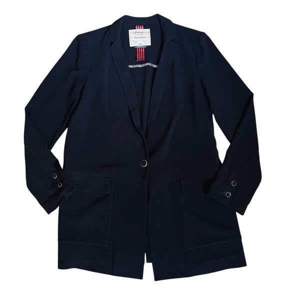 Anthropologie Cartonnier Women’s Sz M Black Crepe Blazer Single Button Beatrice - Picture 2 of 12